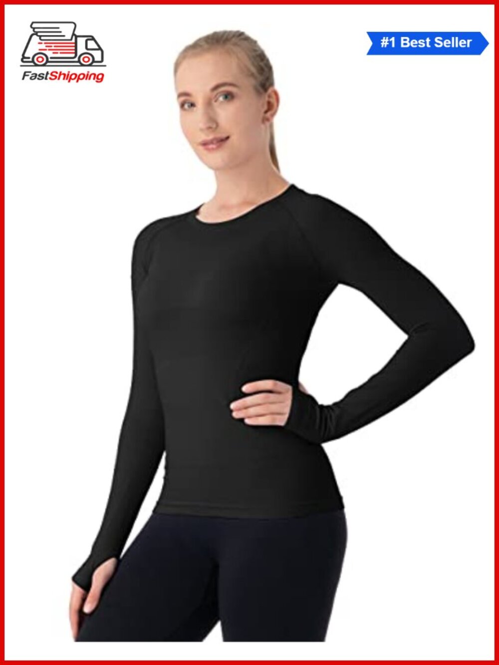 Women's Seamless Long Sleeve Workout Top Crewneck Thumbholes Athletic